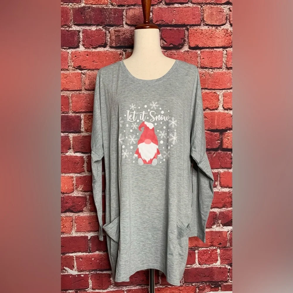 3/$20 NWOT Women’s Gray Christmas Gnome oversized dress or nightshirt - Picture 3 of 5